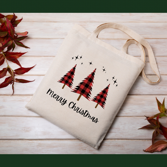 Flannel Merry Christmas Tote Bag